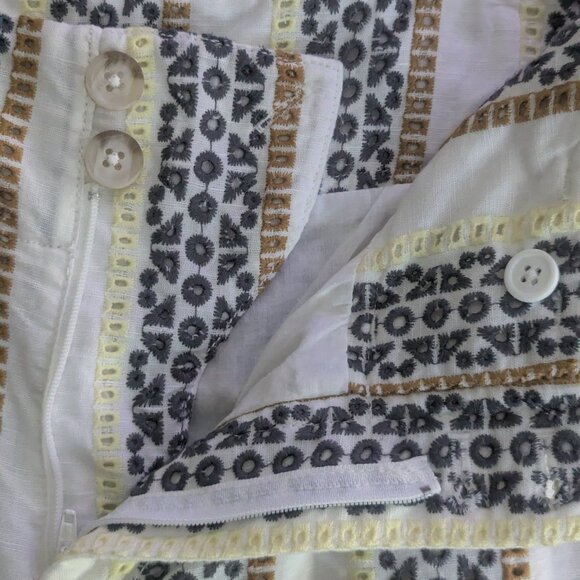 Anthropologie - Embroidered linen Striped Boho Wide Leg High Rise Eyelet Pants - Picture 9 of 9